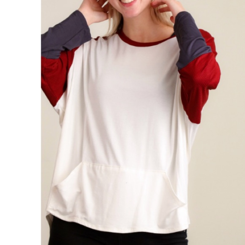 Ivory and rust kangaroo pouch shirt